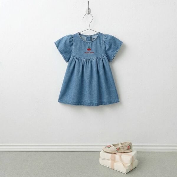 Asarkids La'ciel Paris Kiraz Denim Elbise - Mavi