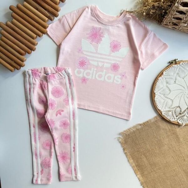 Asarkids 3 Çizgili Taytlı Takım - Pembe Pudra