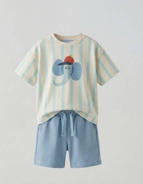 Asarkids La'ciel Paris Filli Şortlu 2'li Takım - Mavi Beyaz