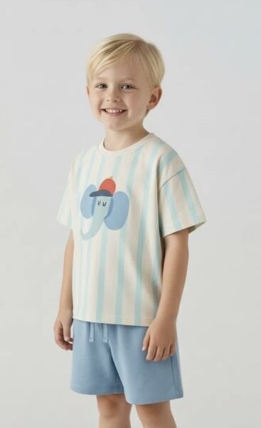 Asarkids La'ciel Paris Filli Şortlu 2'li Takım - Mavi Beyaz