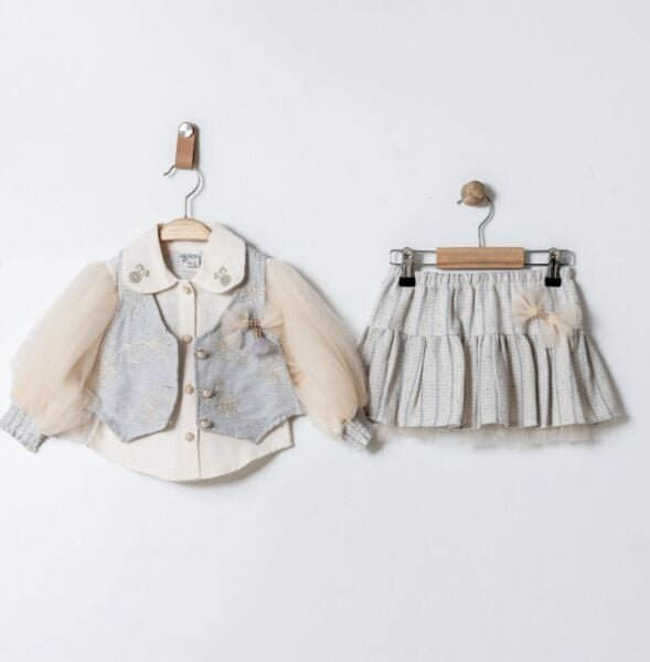 Nakışlı Tüllü 3’lü Etekli Set - Mavi