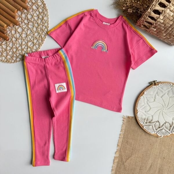 Asarkids Gökkuşağı Taytlı Takım - Pembe
