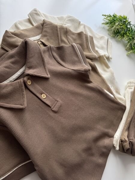 Mete Organik Gofre Kumaş Takım - Soft Kahve