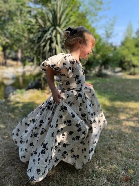 Kolları Balon Dökümlü Nehir Elbise  - Çiçekli