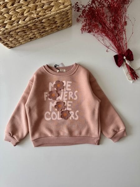 Çiçek Aplikeli Şardonlu Sweatshirt - Bakır