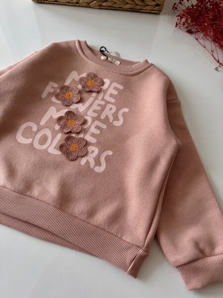 Çiçek Aplikeli Şardonlu Sweatshirt - Bakır