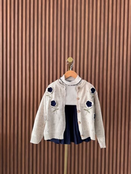 Triko Çiçek Aplikeli Etekli 3’lü Set - Lacivert