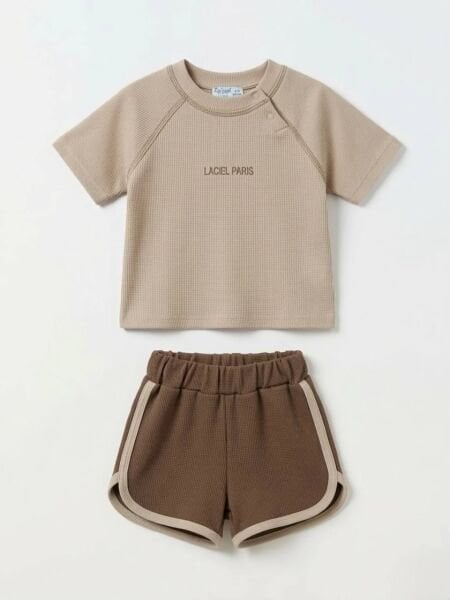 Asarkids La'ciel Paris Gofre Şortlu 2'li Set - Kahve Krem