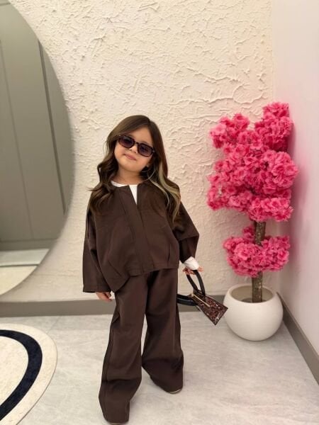 Asar Kids Özel Seri Dokuma Ceket Pantolon 2'li Takım - Kahverengi