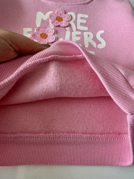 Çiçek Aplikeli Şardonlu Sweatshirt - Pembe