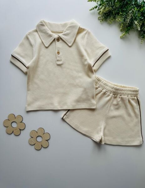 Mete Organik Gofre Kumaş Takım - Soft Krem