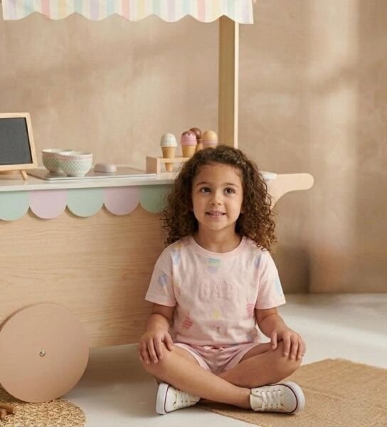 Asarkids Dondurma Baskılı Logolu Şortlu 2'li Takım - Pembe