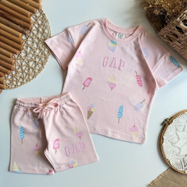 Asarkids Dondurma Baskılı Logolu Şortlu 2'li Takım - Pembe