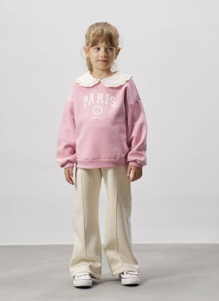 Paris Sloganlı Fisto Yakalı Şardonlu Takım - Pembe