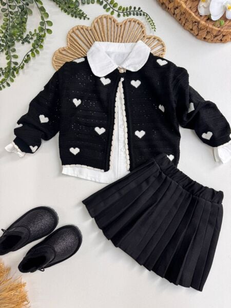 Asar Kids Triko Kalpli 3'lü Set - Siyah