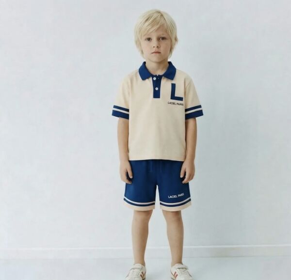 Asarkids La'ciel Paris L Sloganlı Şortlu Talım - Krem Lacivert