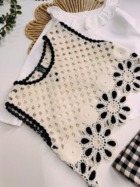 Asar Kids Triko Papatya Motifli 3'lü Set - Siyah Beyaz