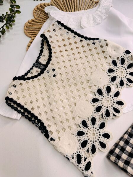 Asar Kids Triko Papatya Motifli 3'lü Set - Siyah Beyaz