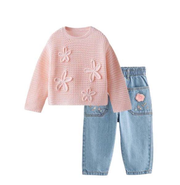 La'ciel Paris Triko Denim Jean Takım - Pembe