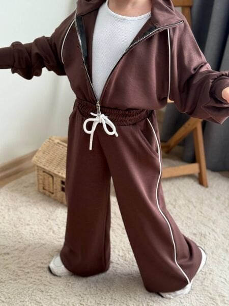 Fermuarlı Modal Kumaş 2'li  Takım - Kahve