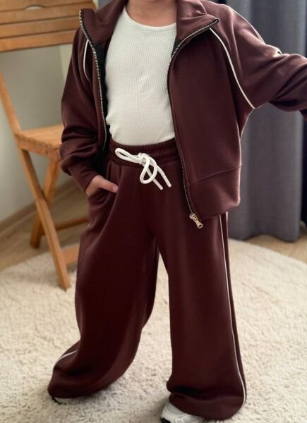 Fermuarlı Modal Kumaş 2'li  Takım - Kahve