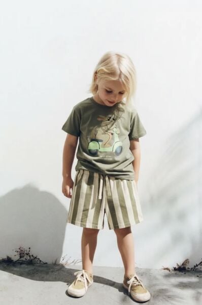 Asarkids La'ciel Paris Tavşan Motor Baskılı Çizgili Takım - Yeşil