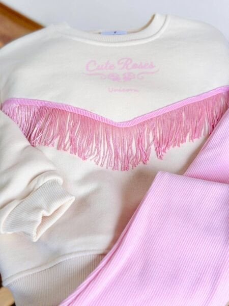 Püskül Detaylı Taytlı Takım - Pembe