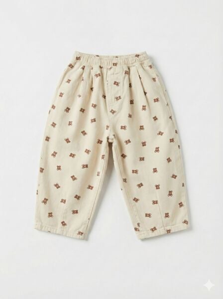 La'ciel Paris Ayıcık Baskılı Denim Balon Jean - Bej