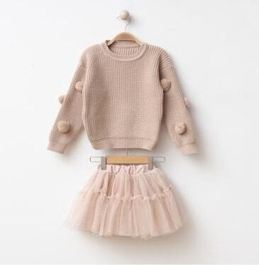 Asar Kids Ponpon Kazaklı Karnaval Tütü Etekli 2'li Takım - Bej