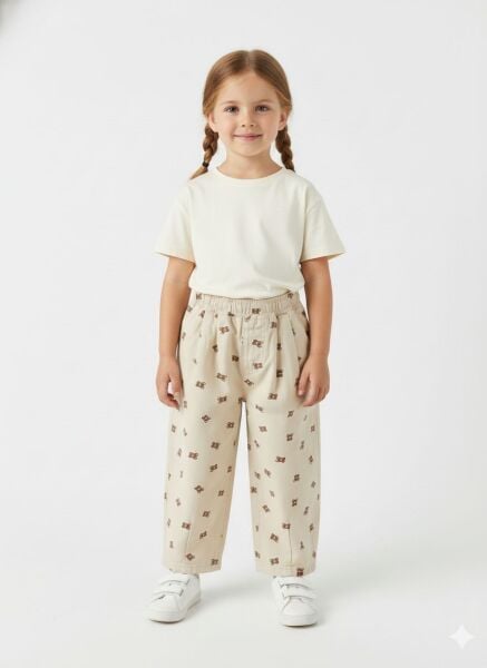 La'ciel Paris Ayıcık Baskılı Denim Balon Jean - Bej