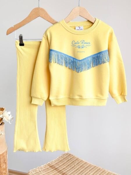 Püskül Detaylı Taytlı Takım - Sarı