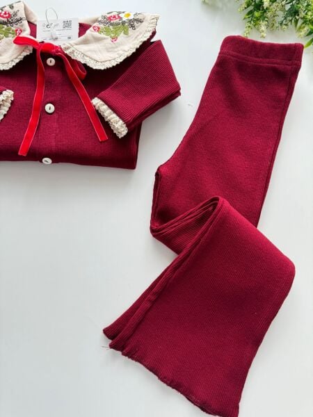 Yaka Nakışlı Ribana Takım - Bordo