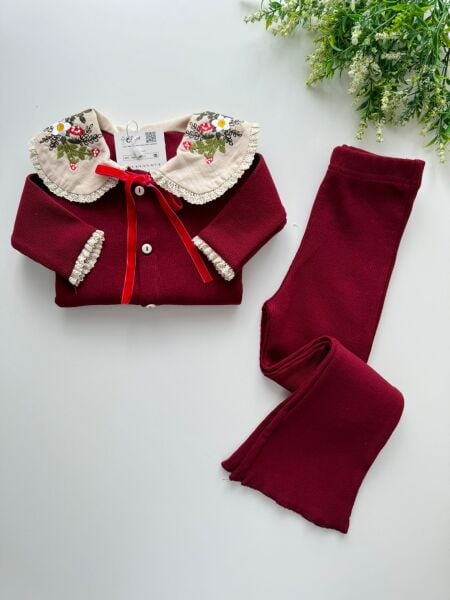 Yaka Nakışlı Ribana Takım - Bordo