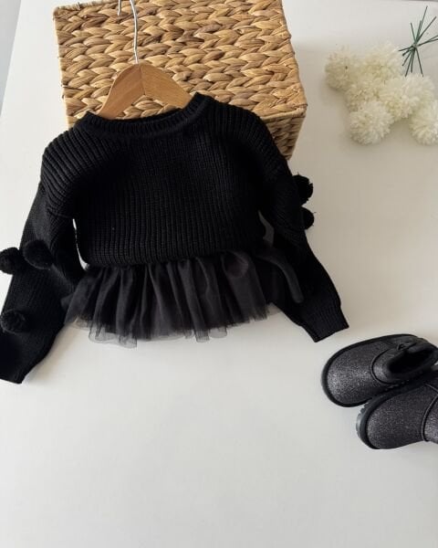 Asar Kids Ponpon Kazaklı Karnaval Tütü Etekli 2'li Takım - Siyah