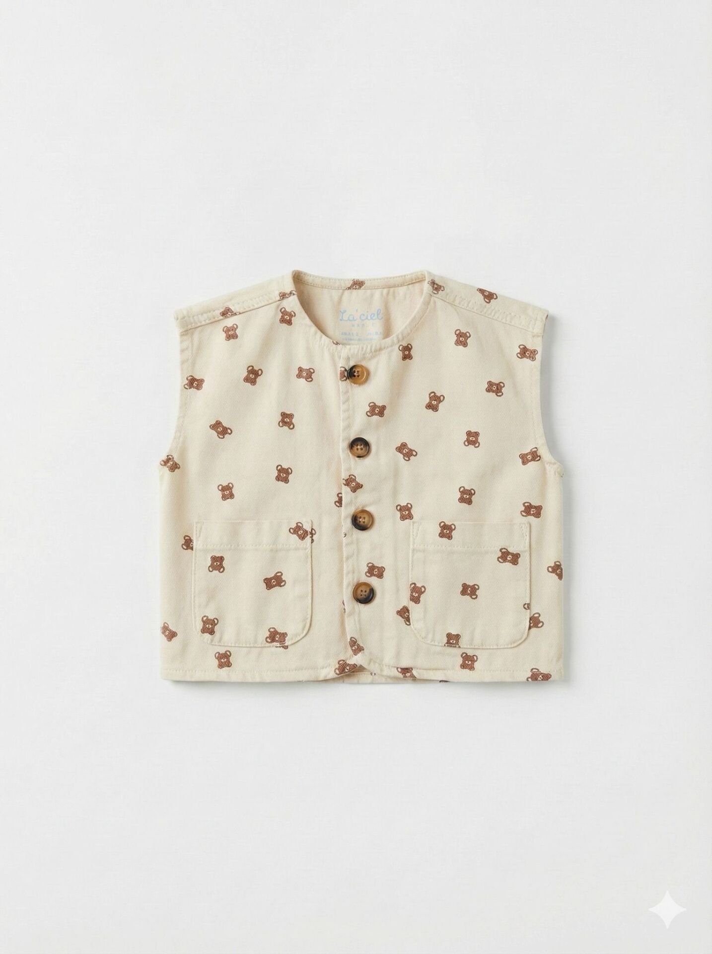 La'ciel Paris Ayıcık Baskılı Denim Yelek - Bej