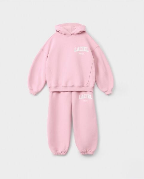 La’ciel Paris Sloganlı Basic Kapüşonlu Takım - Pembe