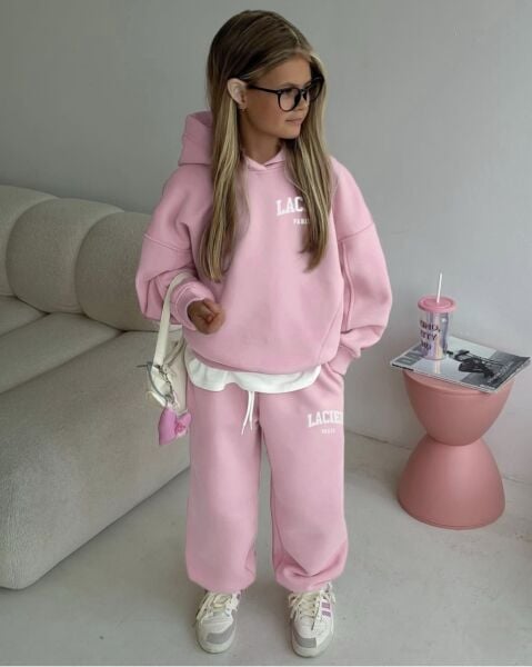 La’ciel Paris Sloganlı Basic Kapüşonlu Takım - Pembe
