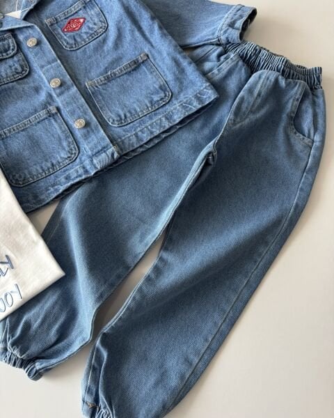 Asar Kids Ceket PAntolon Tişört 3'lü Takım - Mavi