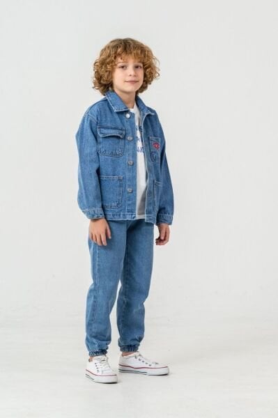 Asar Kids Ceket PAntolon Tişört 3'lü Takım - Mavi