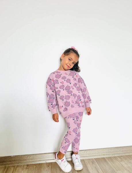 Orkide Baskılı Taytlı Defne Takım - Lila