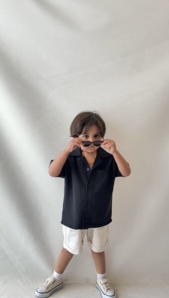 Asarkids Keten Gömlekli 2'li Set - Siyah