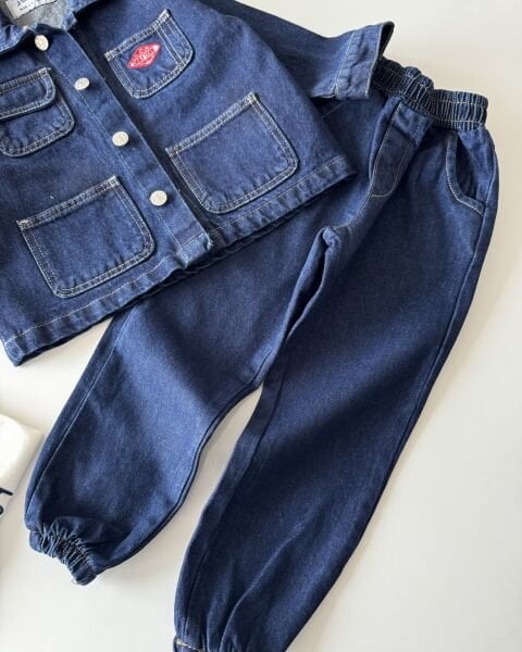 Asar Kids Ceket PAntolon Tişört 3'lü Takım - Koyu Mavi