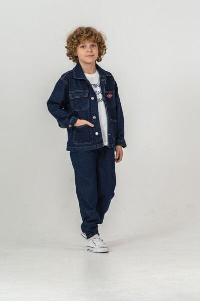 Asar Kids Ceket PAntolon Tişört 3'lü Takım - Koyu Mavi