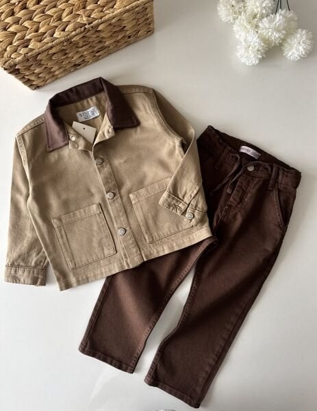 Asar Kids Ceket Pantolon 2'li Set - Ceketi Kahve