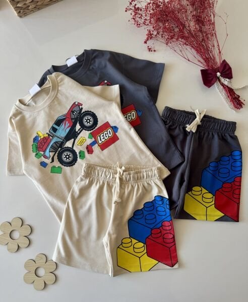 Baskılı Aras Takım - Krem