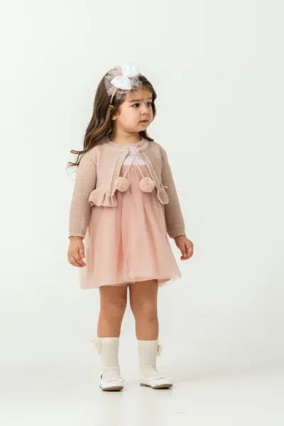Asar Kids Pul Payet Tüllü Elbise Hırkalı - Gül Kurusu
