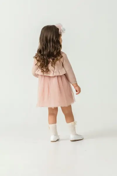 Asar Kids Pul Payet Tüllü Elbise Hırkalı - Gül Kurusu
