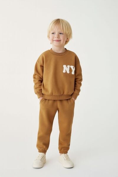 La'ciel Paris NY Sloganlı Basic Aras Takım - Koyu Hardal