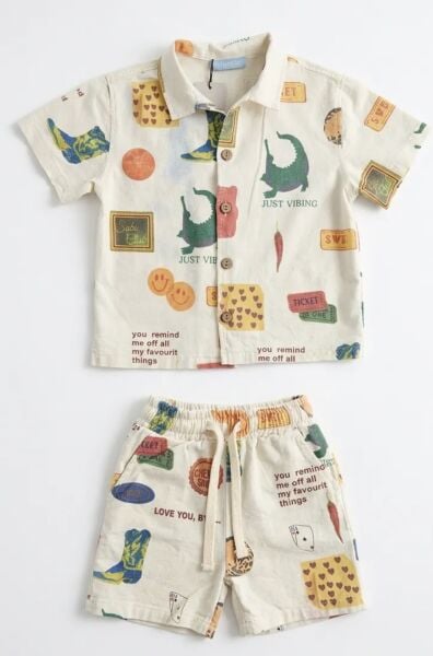 Asarkids La'ciel Paris Retro Yakalı Soft Tonlu Şortlu Takım - Krem