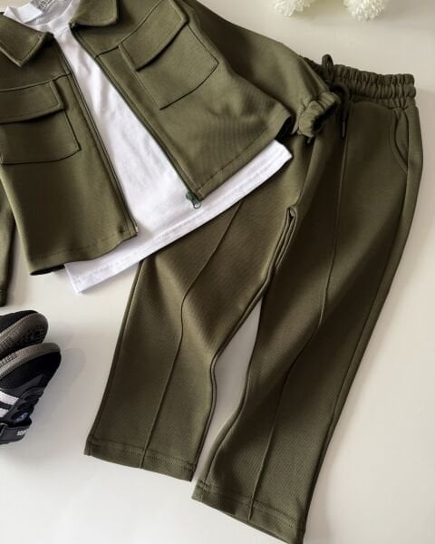 Asarkids Dokulu Ceketli 3'lü Takım - Yeşil